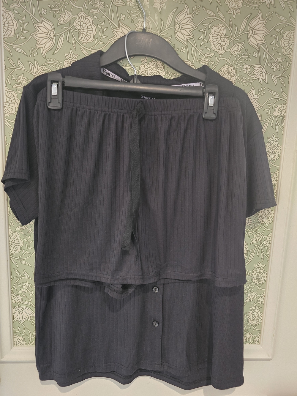 Born Black Ribbed Pajama Set Top & Shorts